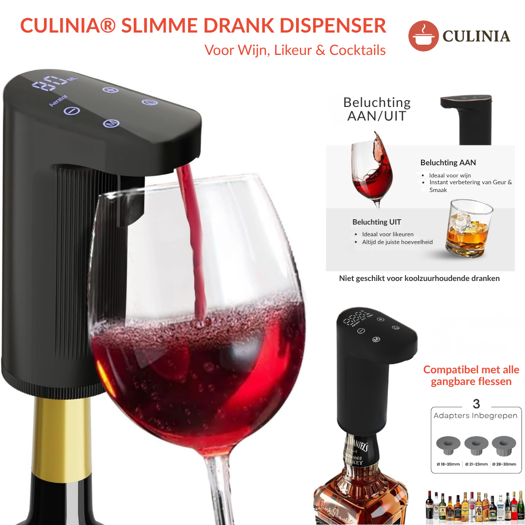Culinia® Slimme Drank Dispenser met Automatisch Schenksysteem (1–999ml) – Voor Wijn, Whisky & Sterke Dranken | Wijn Beluchting | Luxe Cadeau voor Fijnproevers
