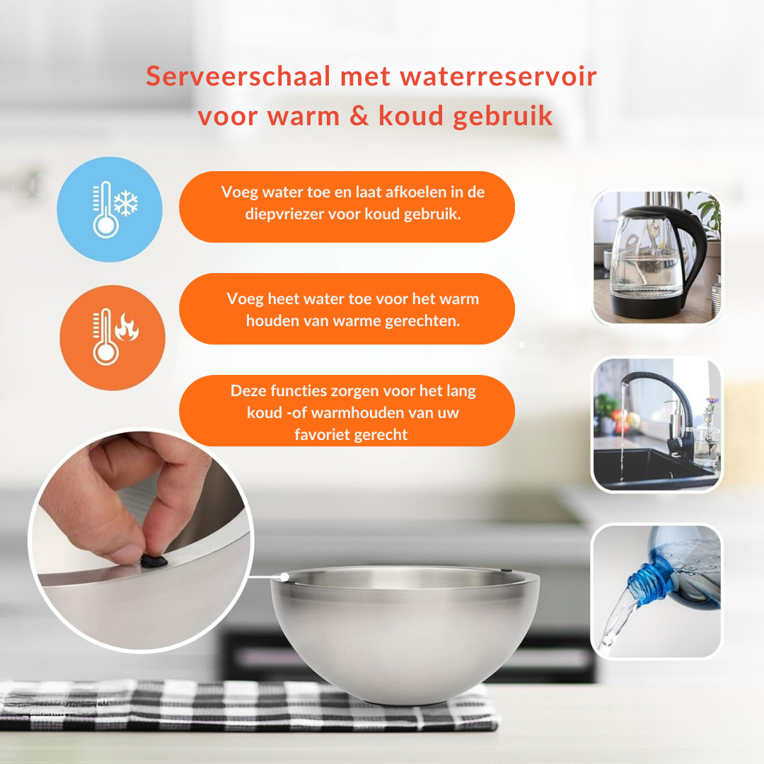 Culinia® Geïsoleerde RVS serveerkom | Houdt Dips, Sauzen, Salades, IJs & Warme Gerechten Lang Warm of Koud