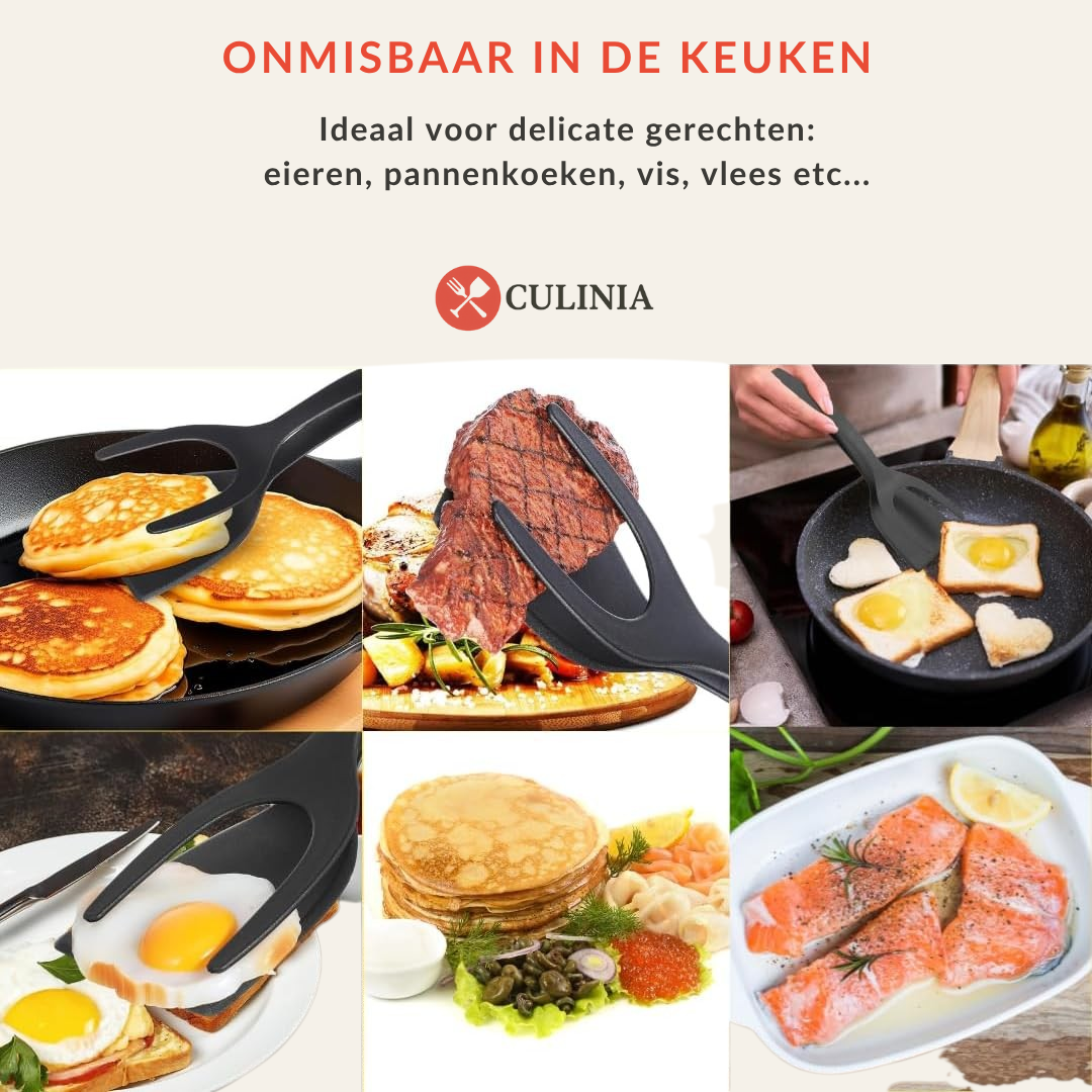 Culinia® 2-in-1 Grip Flip Spatel Tang – Perfect voor Eieren, Pannenkoeken & Vis