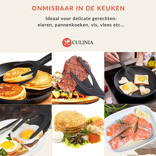 Culinia® 2-in-1 Grip Flip Spatel Tang – Perfect voor Eieren, Pannenkoeken & Vis