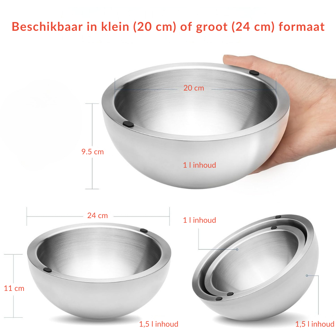 Culinia® Geïsoleerde RVS serveerkom | Houdt Dips, Sauzen, Salades, IJs & Warme Gerechten Lang Warm of Koud