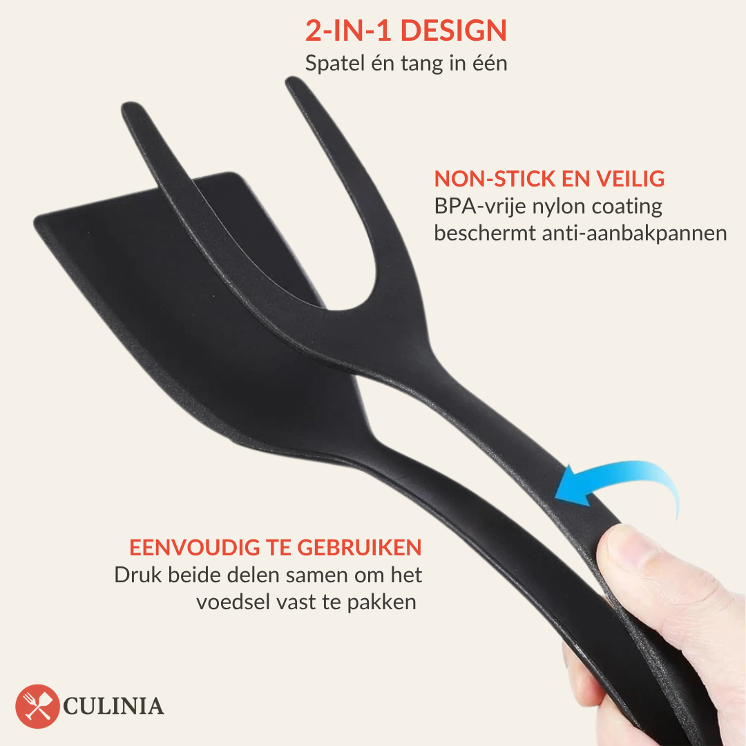 Culinia® 2-in-1 Grip Flip Spatel Tang – Perfect voor Eieren, Pannenkoeken & Vis