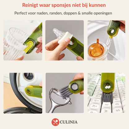 Compacte 3-in-1 Borstel – Ideaal voor drinkbekers, flessen & keukenaccessoires
