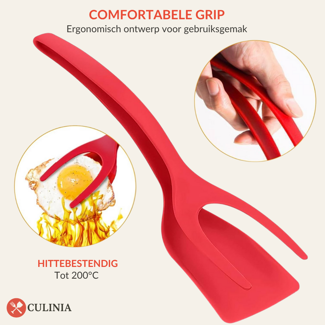 Culinia® 2-in-1 Grip Flip Spatel Tang – Perfect voor Eieren, Pannenkoeken & Vis