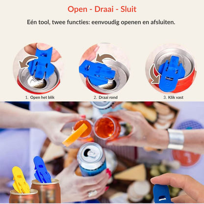 Drankblik opener & afsluit-tool | Open Zonder Kracht, Sluit Hygiënisch Af