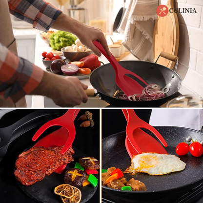 Culinia® 2-in-1 Grip Flip Spatel Tang – Perfect voor Eieren, Pannenkoeken & Vis