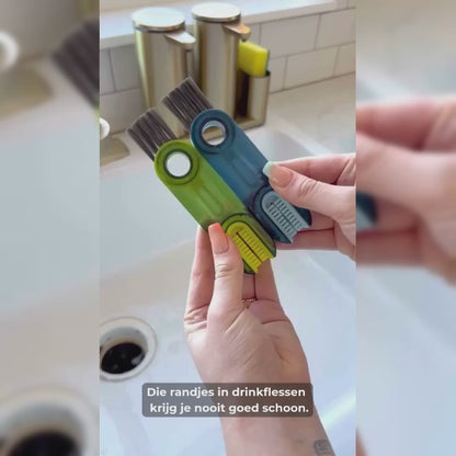 Compacte 3-in-1 borstel voor drinkflessen, bekers en moeilijk bereikbare plekjes.